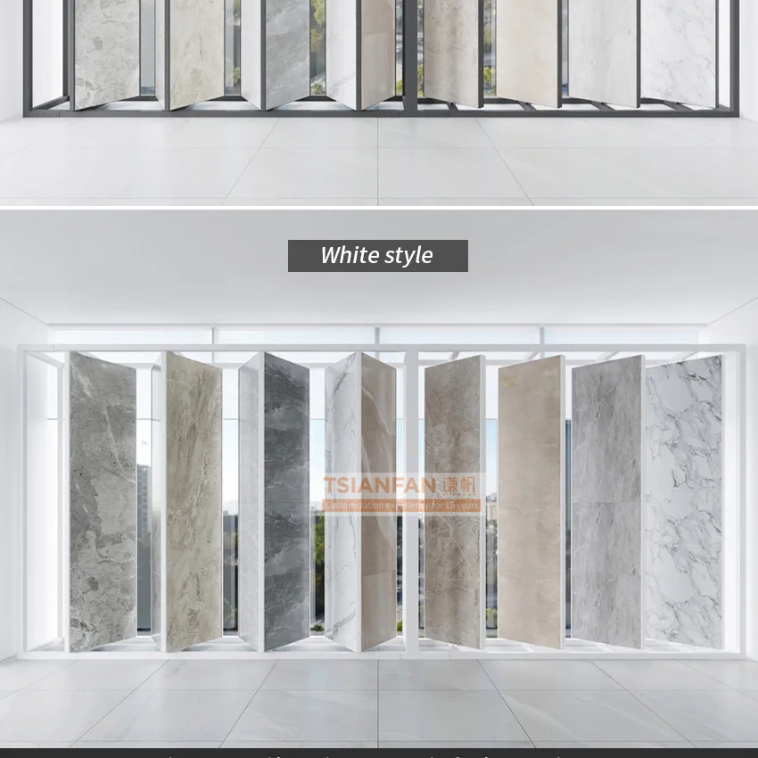 factory produced rotating floor display cases color mosaic marble metal tile quartz showroom sample rack