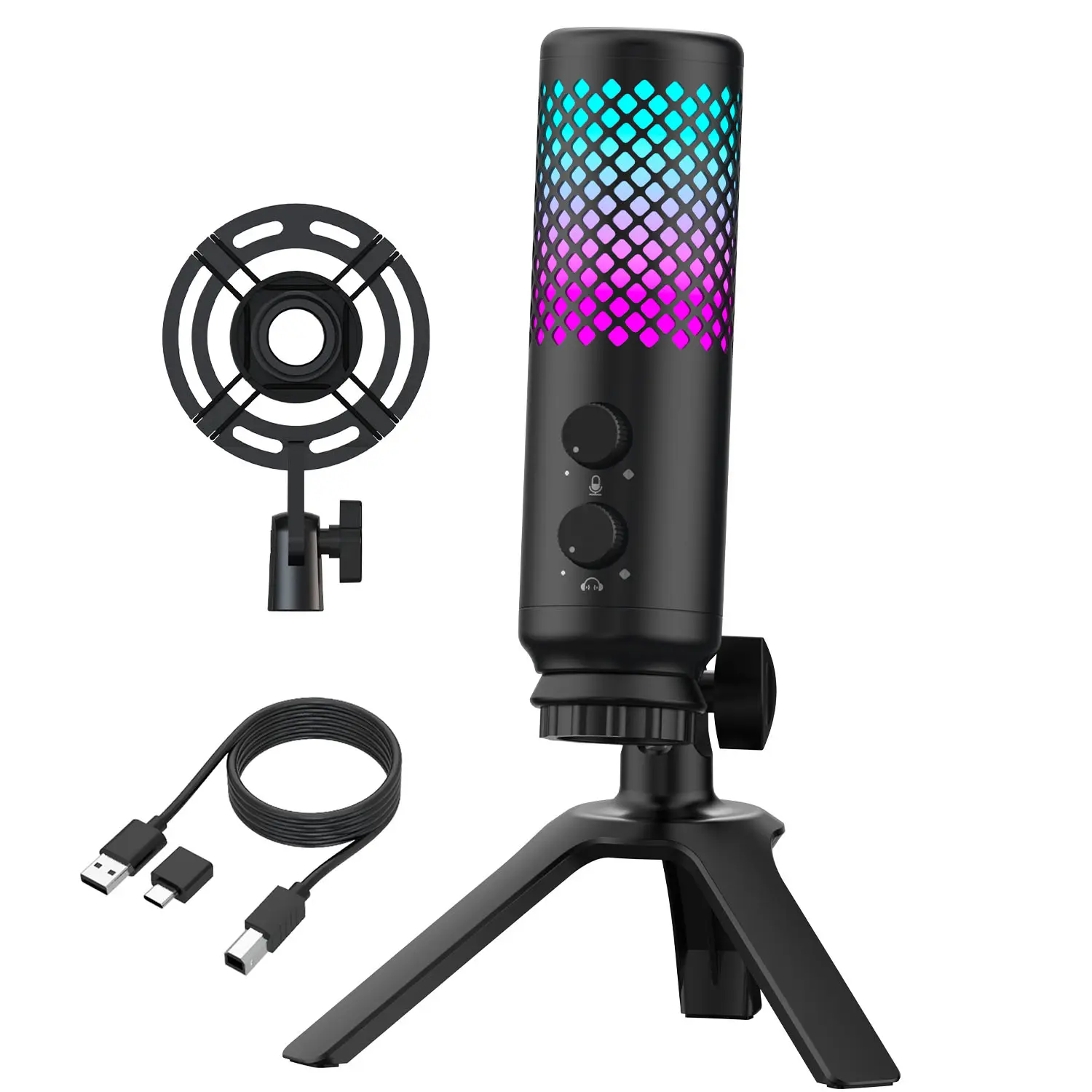 2024 nuevo OEM fábrica Streaming Podcast condensador profesional micrófono soporte USB RGB Gaming micrófono para portátil PC PS4 PS5