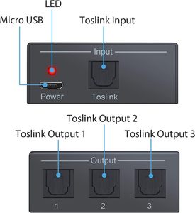 3 Port SPDIF Toslink Digital Optical Audio <strong>Splitter</strong> Aluminum Alloy SPDIF Toslink 1 in 3 Out Support LPCM 2.0 DTS Dolby-AC3 - Product Image 2