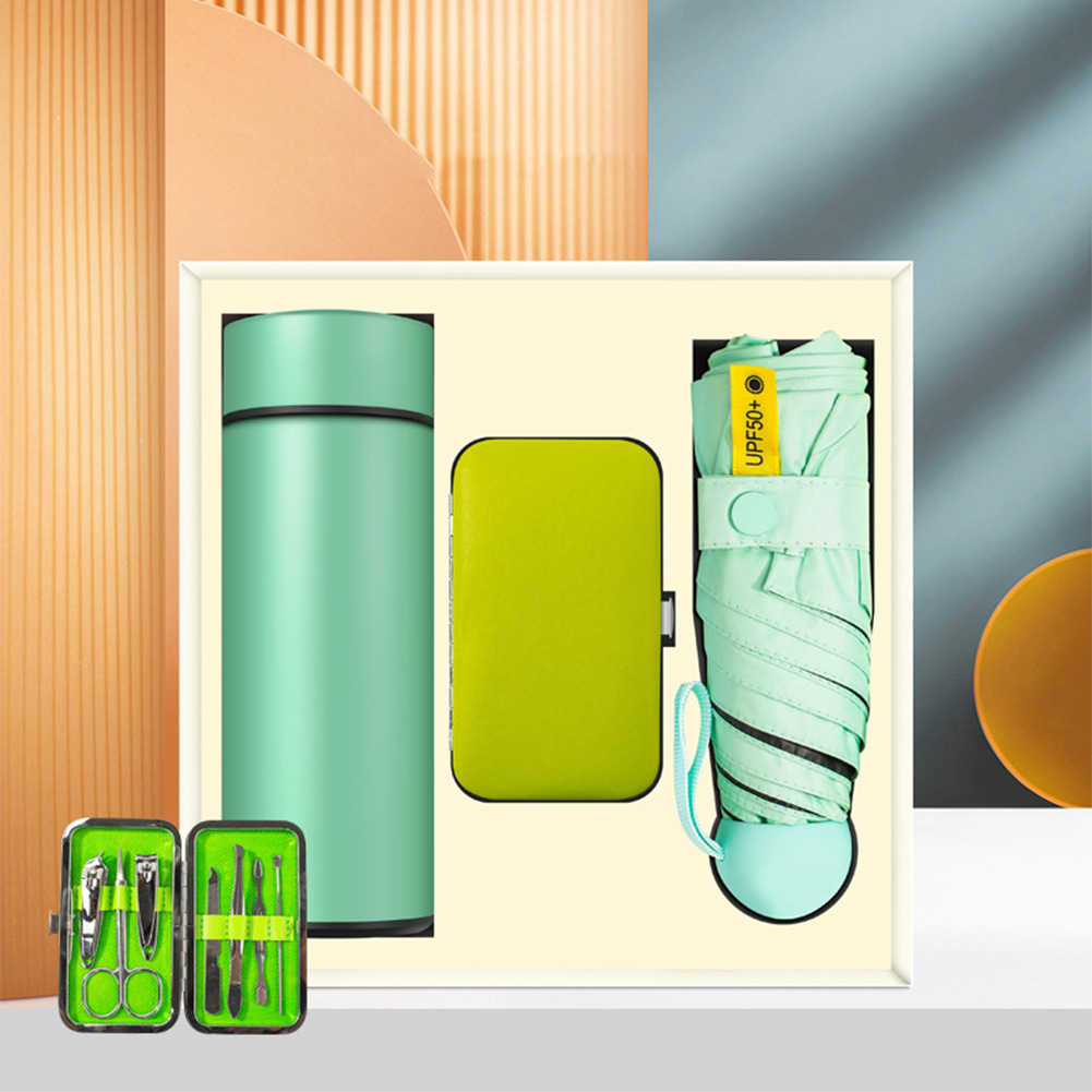 Verde-Paraguas + botella de agua + Banco de energía
