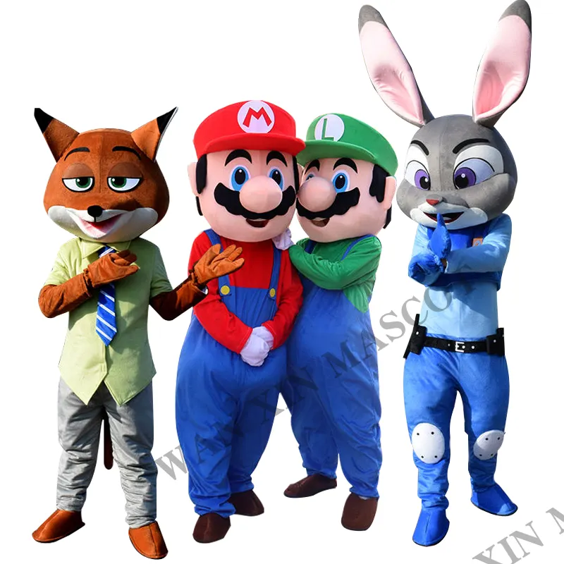 Costume de poupée de dessin animé Judy Jumping Rabbit Nick Fox mascotte de marche Cosplay costume mario mascotte costume