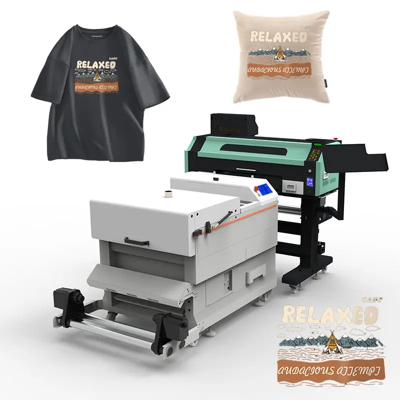 Impresora de película PET de transferencia de calor de nuevo diseño 2024, máquina de impresión de camisetas con película PET, máquina de polvo para agitar, secado de tinta blanca