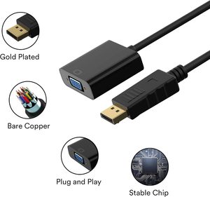 Convertidor SYONG DP a VGA de alta calidad, entrada DisplayPort A Adaptador de salida VGA (macho a hembra) conectores chapados en oro, negro - Product Image 3