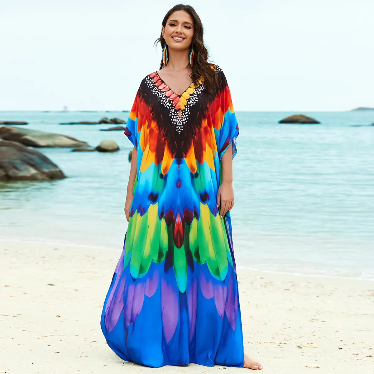 Imprimé zèbre impression maillots de bain caftan robes de plage pour les femmes