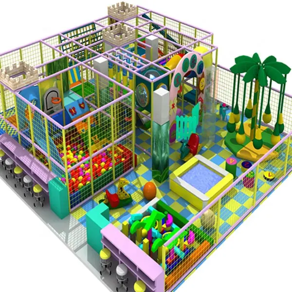 Best indoor playground equipment with big electric bear and trampoline