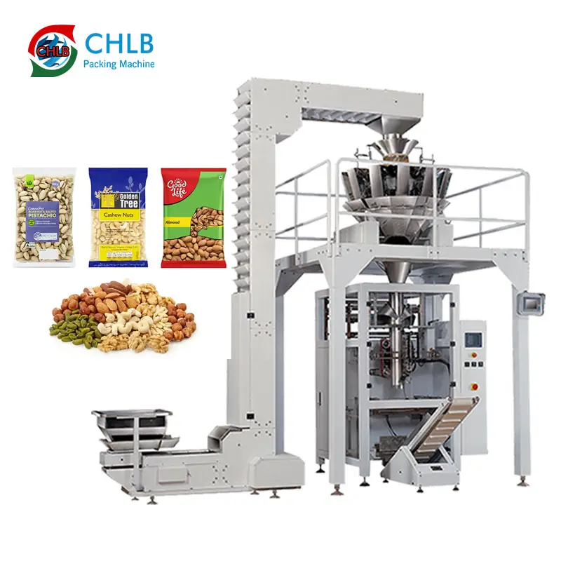 Độ chính xác cao dọc ffs đóng gói trái cây khô máy multihead định lượng 50 gam đến 1kg hỗn hợp các loại hạt thực phẩm trái cây khô máy đóng gói