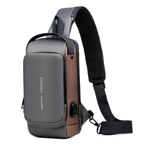 Drop Shipping Fanny Pack胸包防水防盗设计师<span class=keywords><strong>USB</strong></span>充电斜挎包男士单肩包