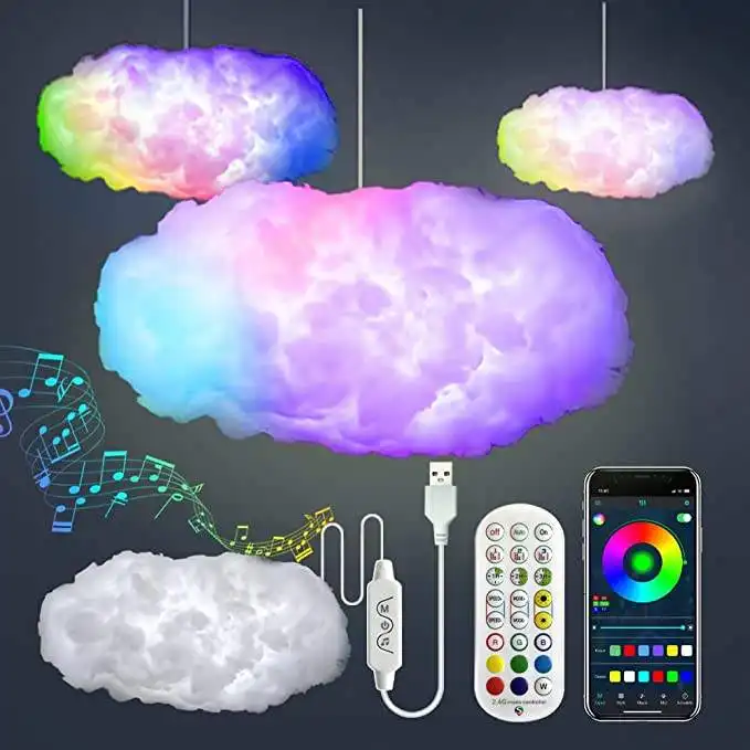 Fast Ship in stock ceiling air cotton balloon cloud with LED lights inflatable hanging cloud