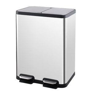 Cubo de almacenamiento de clasificación de basura, Cubo de reciclaje de cocina de acero inoxidable con doble compartimento de 20L + 20L - Product Image 1