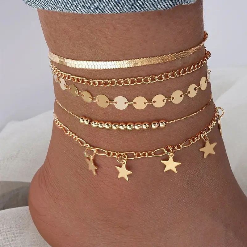 Gold Ankle Bracelets for Women Snake Link Set Layered Anklet foot Bracelets