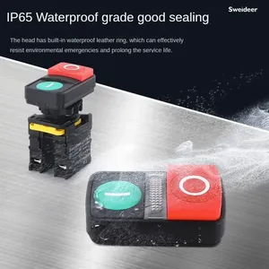 22 mm IP65 wasserdichter doppelkopf-druckknopfschalter mit LED-anzeigenlicht 220 V ein-/aus-kunststoff-steuerungsschalter zurücksetzen typ 1NONC