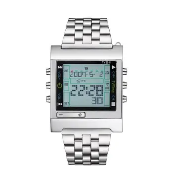 Tvg 2011 relógio digital masculino chinês, pulseira de aço autêntico luminoso, data automática, relógio de corrida