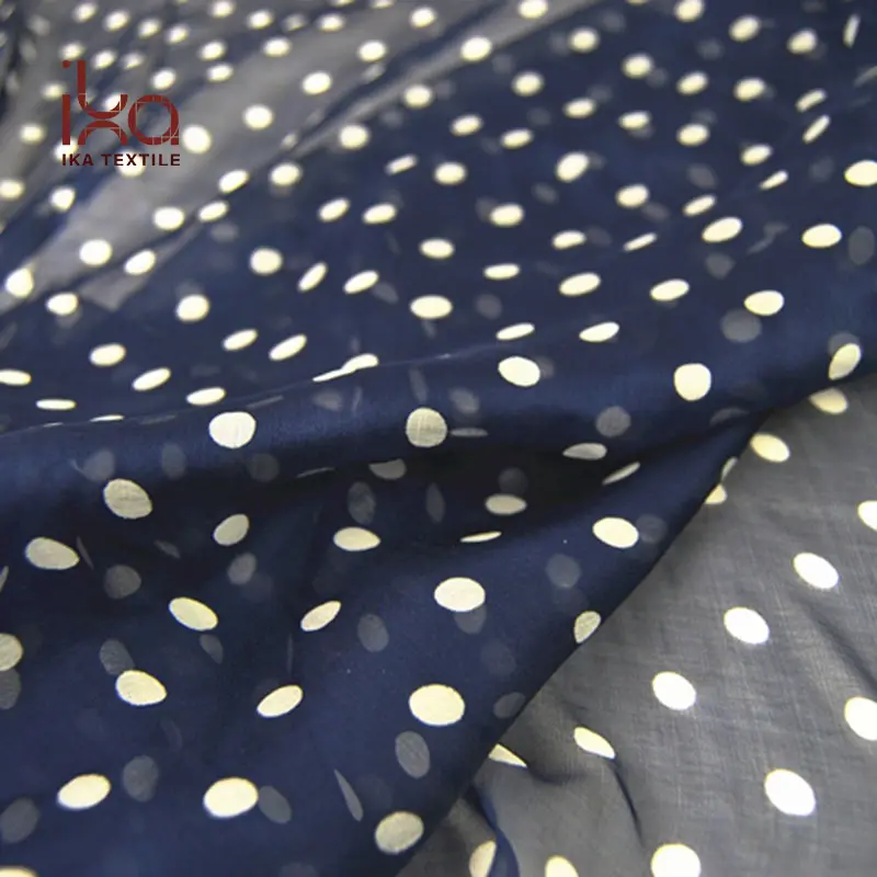 Polka Dot Digital Printed Custom Black Soft Pure 100% tessuti in Chiffon di seta per abbigliamento