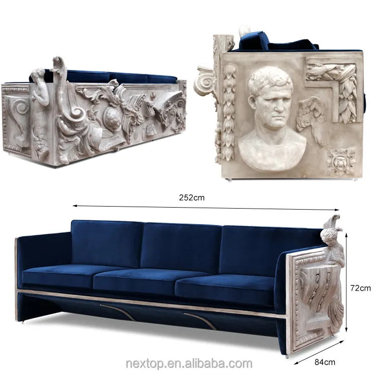 Sofá de lujo con diseño de Bocadolobo, sofá de terciopelo tallado en relieve Retro europeo para tres personas