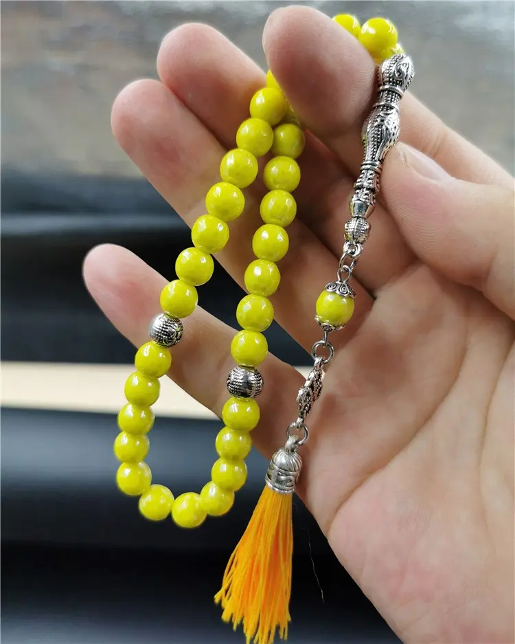 Su misura Tasbih Perline di Preghiera Islamica Limone Delle Donne di Pietra Collana Colorata Fantasia Preghiera Bead