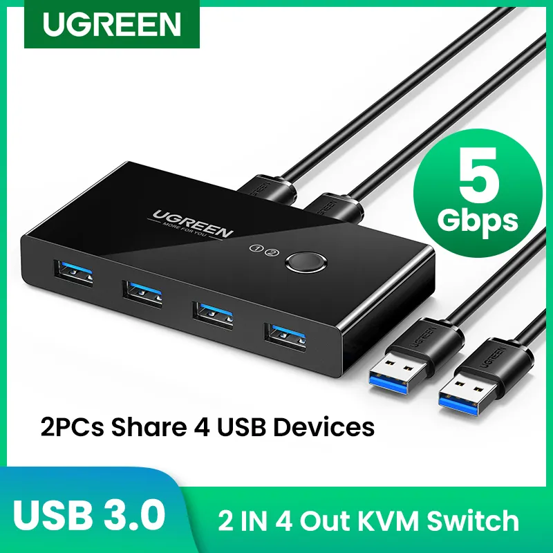 뜨거운 Ugreen USB KVM 스위치 USB 스위처 KVM 스위치 Windows10 PC 키보드 마우스 프린터 2 PCs 공유 4 장치 USB 스위치