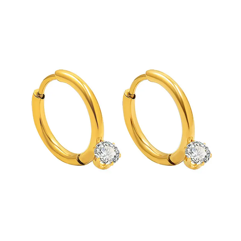 Minimalist Dainty Small Cubic Zircon Earrings Hypoallergenic Stainless Steel 18k Gold Daily Wear Crystal Circle Hoop Earrings