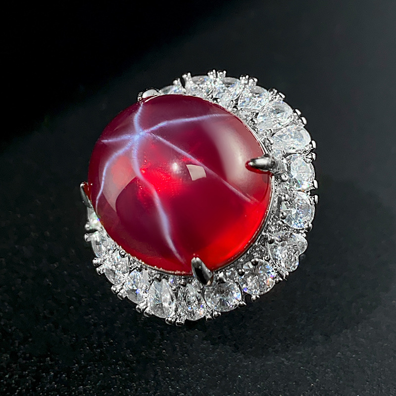 open size Red corundum six-pointed star light ring