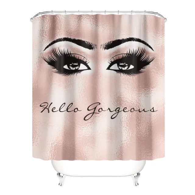 Gold Glitter Pink Glamour Fashion Bathroom Decoration Non Slip Bath Mat Toilet Rug Polyester Shower Curtain Set