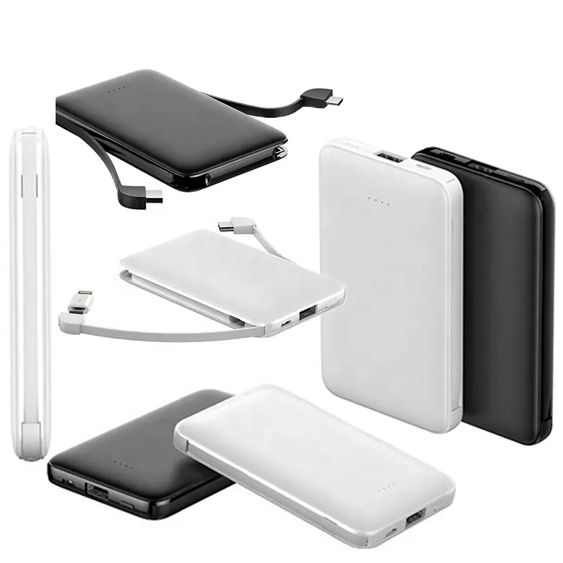 Cadeaux de promotion câble de charge intégré batterie externe Oem Logo 5000mah banque d'alimentation Ultra mince pour Iphone et Android