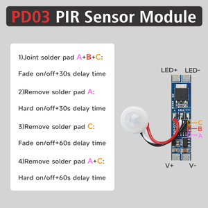Dc12v 8A cảm biến cơ thể Detector Fade on/off 30S/60S PIR cảm biến chuyển động mô-đun chuyển đổi cho đèn tủ - Product Image 3