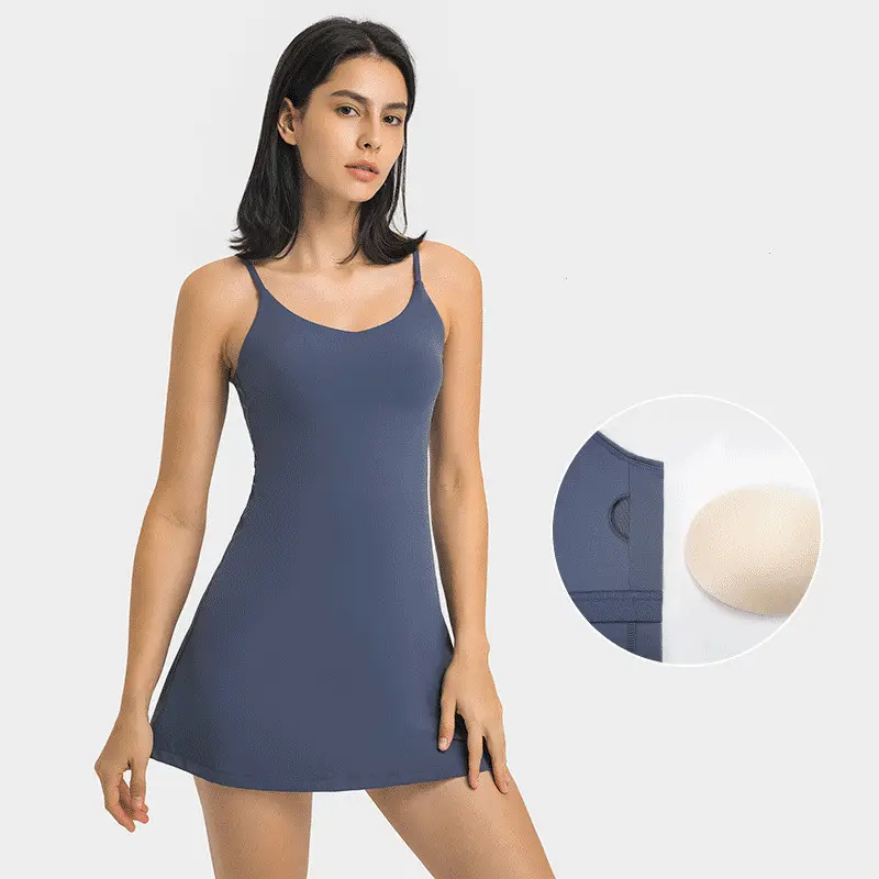 Vente en gros Dames Sexy Maigre Solide Spaghetti Strap Court Midi Yoga Tennis Porter des robes pour femmes