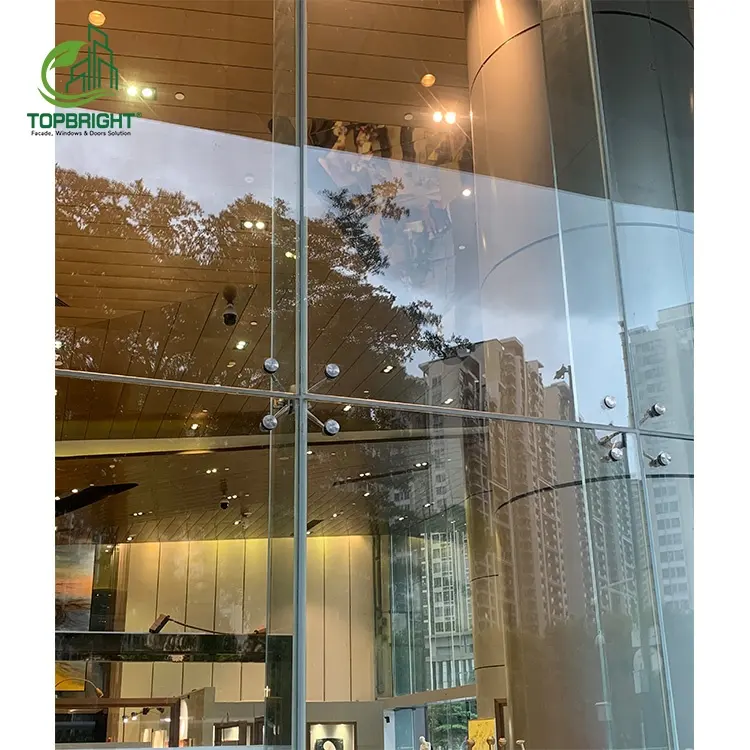 Topbright facciata moderna costruzione parete in vetro raccordo in acciaio parete divisoria ragno in vetro per centro commerciale