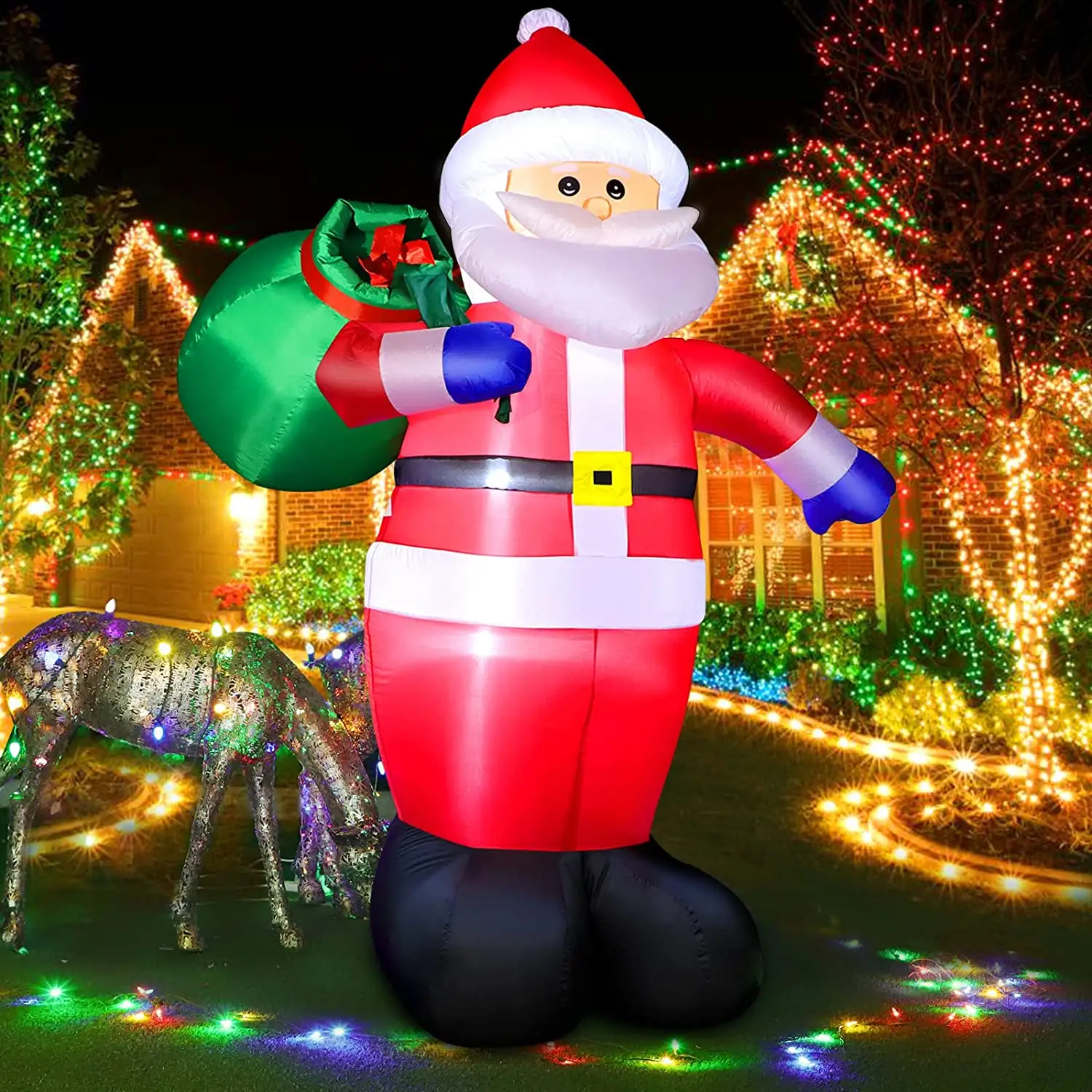 8 FT Giant Santa Carrying Gift Bag Patio Decoration Inflatable Santa Outdoor Decoration with Built-in LED Lights IP44 waterproof