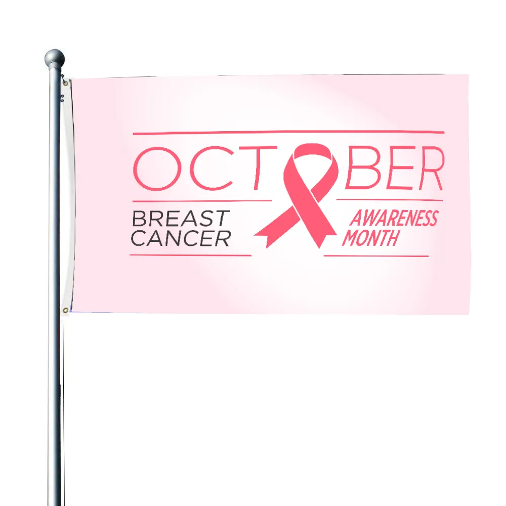 Bandera barata de 100% poliéster para concientización sobre el cáncer de mama de octubre con ojales lienzo encabezado