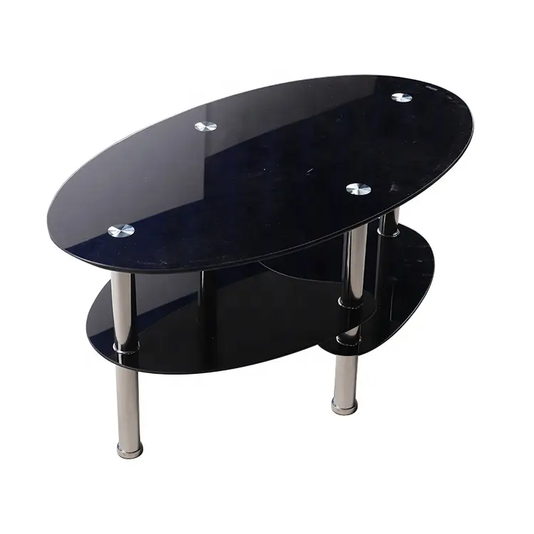 Black glass coffee table round coffee table glass double shelf from foshan factory