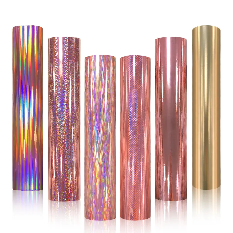 Vinilo holográfico de oro rosa con purpurina, adhesivo artesanal permanente para tazas, espejos de cristal, tazas