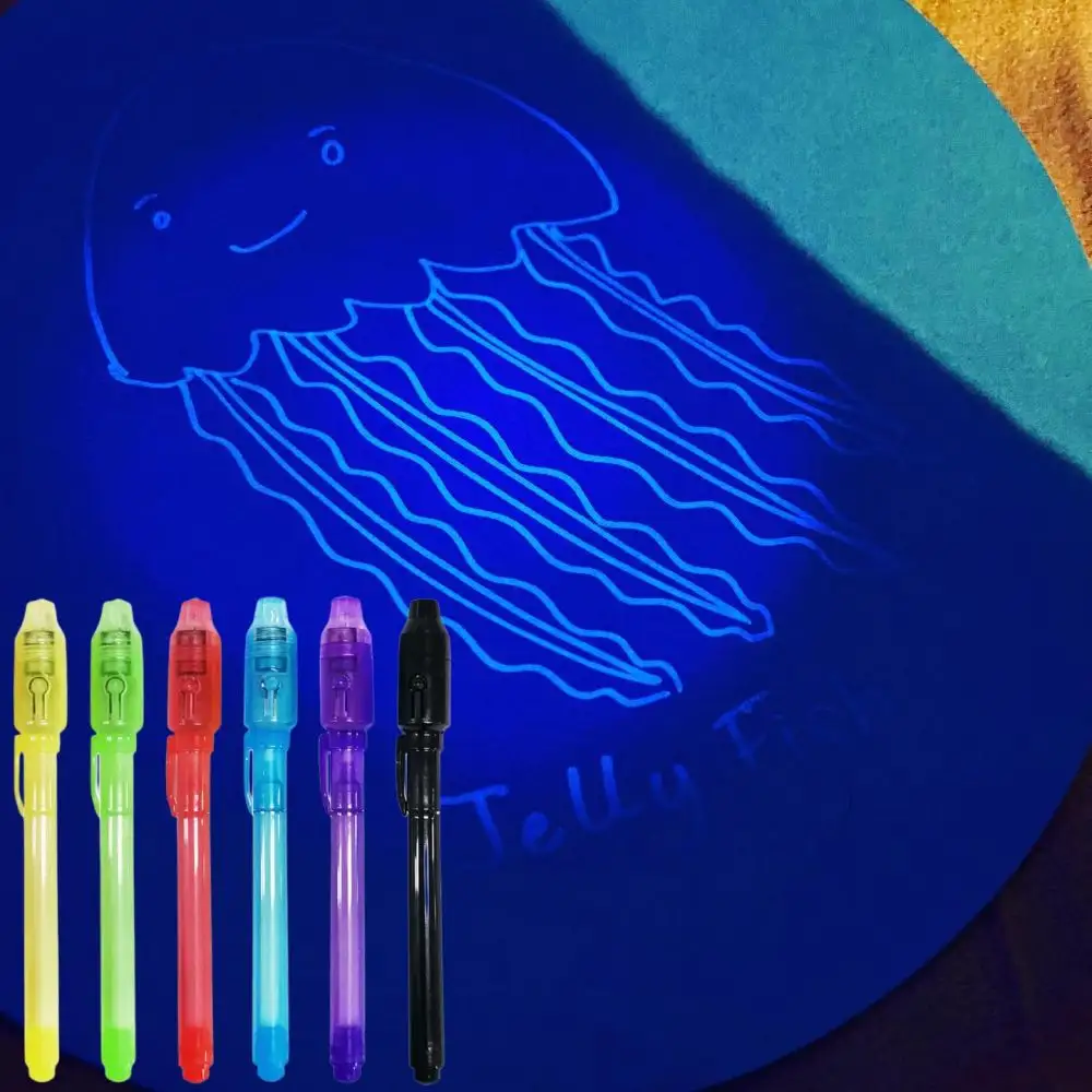 Promosyon sihirli görünmez UV Spy işaretleyici kalem, UV dedektörü kalem görünmez mürekkep ile ve led ışık için gizli mesaj