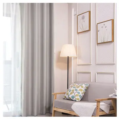 Light grey curtain fabric, double side dull blackout curtain fabric, kitchen curtain fabric