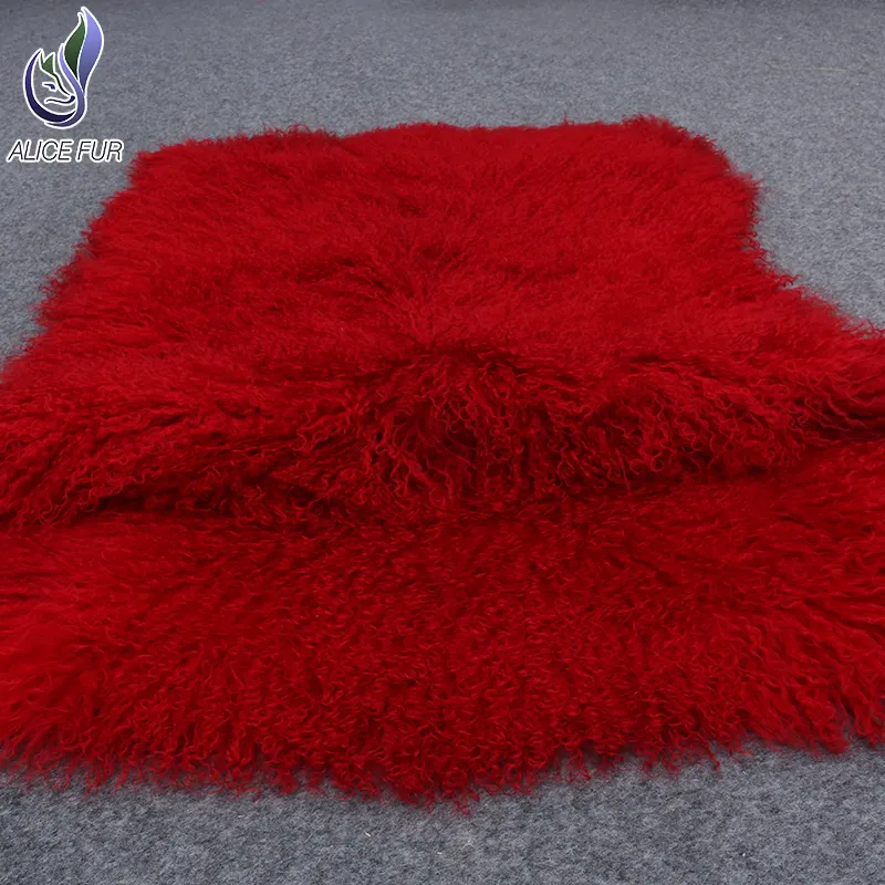 2020 sıcak satış uzun saç gerçek kürk tabak moğol kuzu kürkü tabaka kırmızı kürk battaniye
