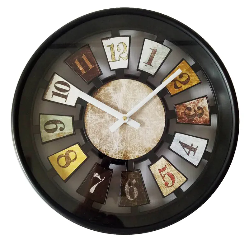 12 pouces diamètre en plastique rétro quartz horloge murale, 3D antique horloge murale pour la décoration Veggeklokke