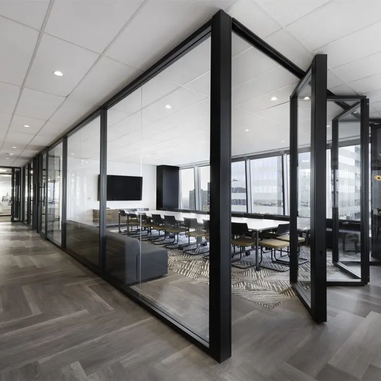 Tijdelijke Frosted Glas Kantoor Partities Aluminium Partitie Met Schuifdeur