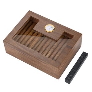 <strong>Humidor</strong> Black Wood Storage Box (10-20 Capacity) with Hygrometer and Humidifier Gift Wooden Box with Lid Keepsake Box - Product Image 1