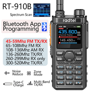Radtel RT-910B 5W 6M Walkie-Talkie per applicazioni Bluetooth programmazione 45-59MHz TX/RX 960 canale AM/FM Air Band C-Type Spectr