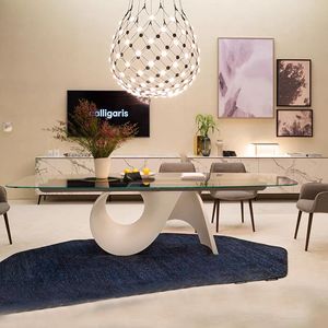 Mesa de comedor de mármol natural de lujo ligera moderna mesa de comedor rectangular minimalista para el hogar de gama alta con base irregular - Product Image 4