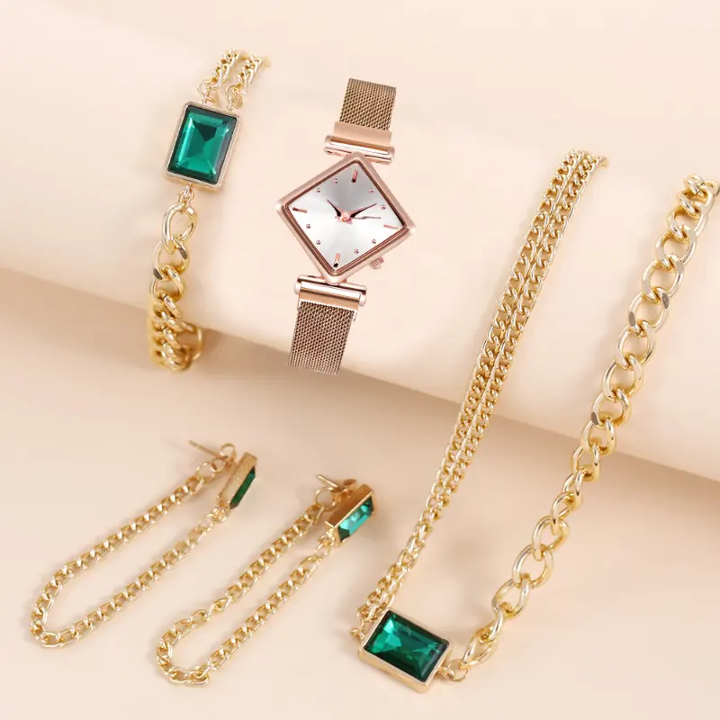 Negócios lazer moda boutique conjunto caixa de presente cheia de diamante relógio + pulseira + brincos colar