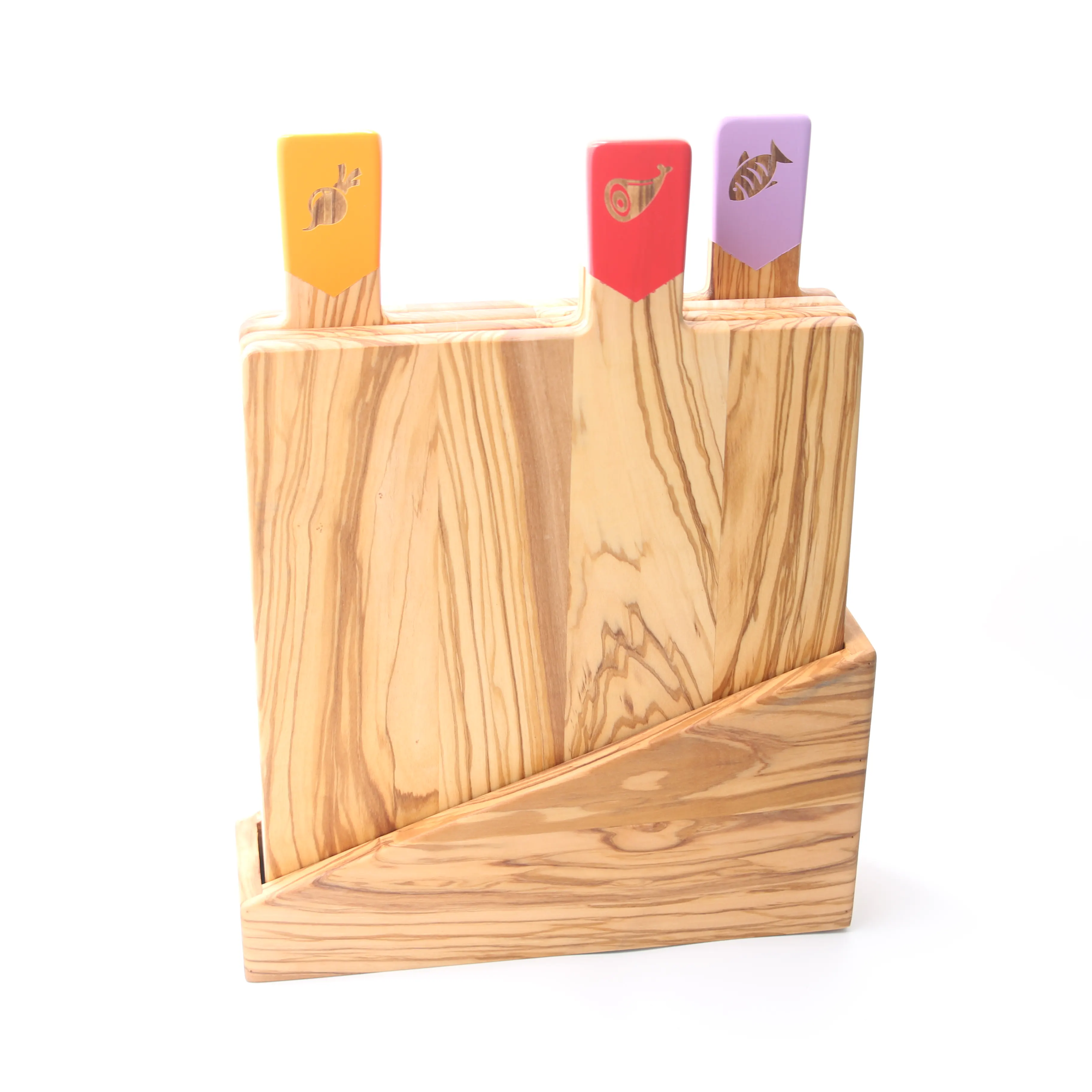 Tabla de cortar de madera para alimentos clasificable multifuncional de gran venta, juego de tabla de cortar de índice de madera de olivo