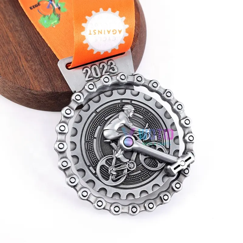 Gold Silver Metal 3D Sports Cycling Medals Cycle Finisher Medal Award With Ribbon