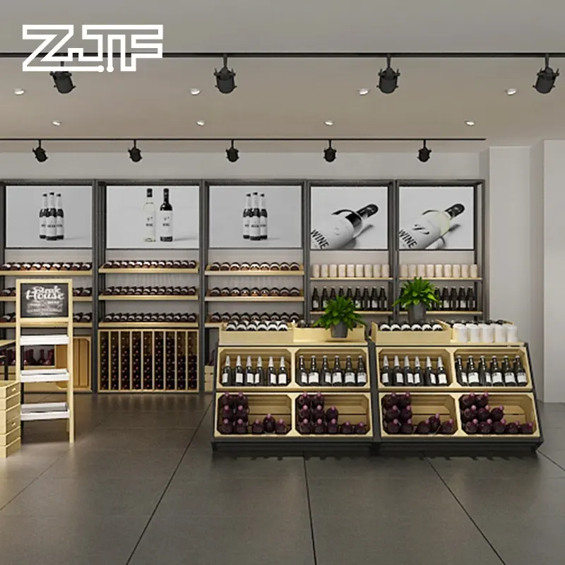 खुदरा शराब की दुकान इंटीरियर डिजाइन शराब की दुकान फर्नीचर शराब की बोतल प्रदर्शन रैक