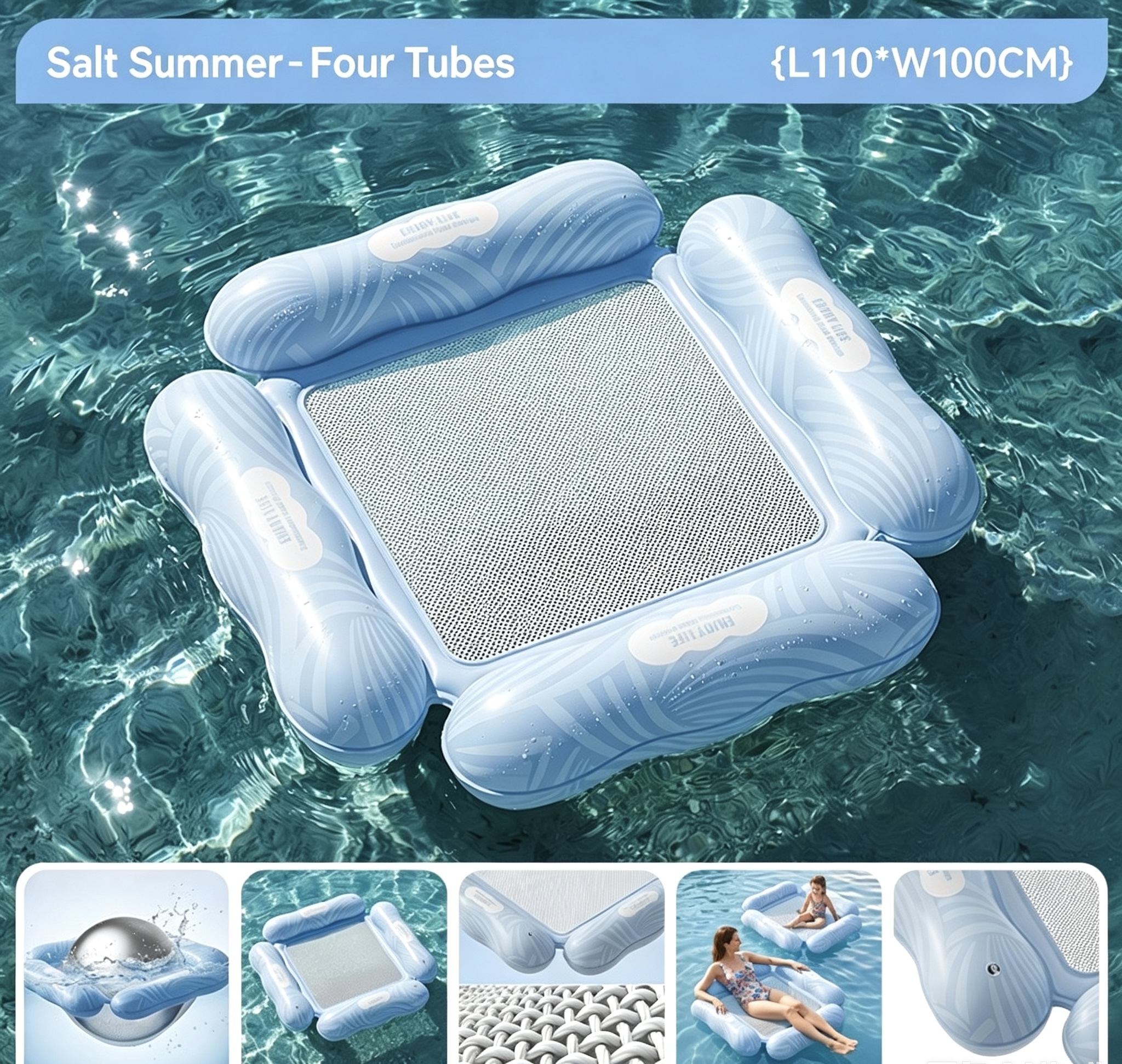 Azul - Cuatro tubos - Flotador de verano con sal - Fila 110100cm