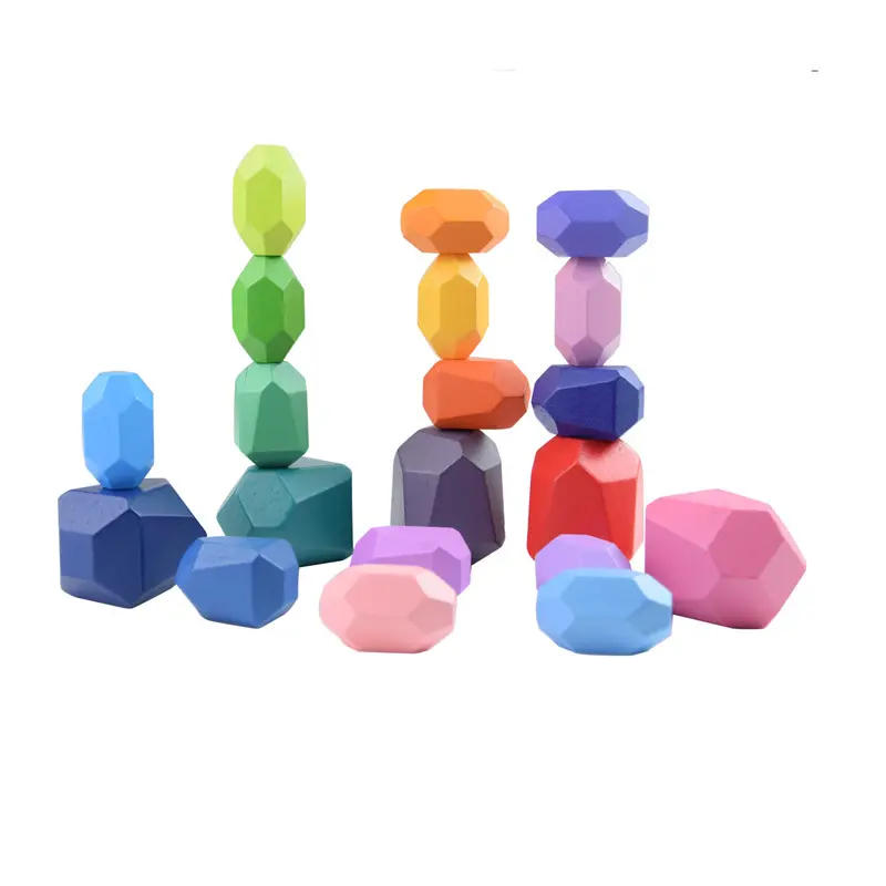 Bloques de construcción de piedra de arcoíris de madera para niños, rompecabezas a juego, juguete de iluminación cognitiva de color