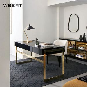 WBERT Italian Modern Light Luxury Art <strong>Rectangular</strong> Solid Wood Stainless Steel Painted Desk, <strong>Computer</strong> Desk, Dressing <strong>Table</strong> - Product Image 2