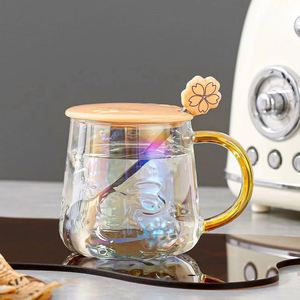 Doğa Rattan kolu <span class=keywords><strong>Sakura</strong></span> kabartmalı cam kupa ile İskandinav tarzı Vintage kolu kahve suyu yoğurt dondurma kapaklı bardak