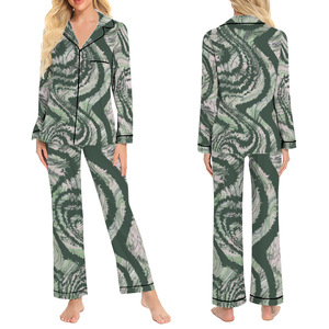 Talep üzerine baskı 3D baskı kadın ipek saten pijama seti kadın uyku iki parçalı Set kadın artı boyutu pijama pijama takımları - Product Image 2