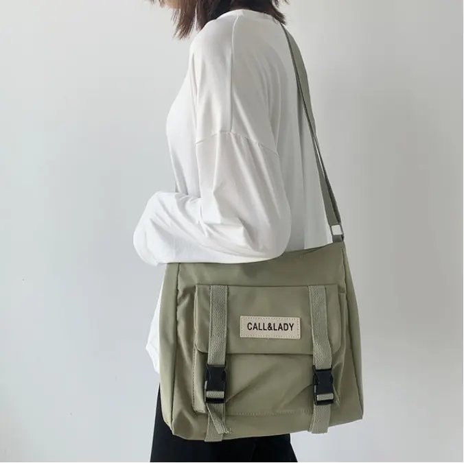 Bolsa escolar feminina, bolsa clássica simples para mulheres, tipo carteiro, coréia do sul, de nylon, à prova d'água