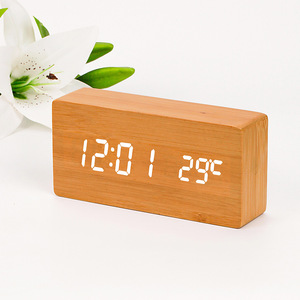 Retro Alarm Clocks Voice Control Backlight Wooden <strong>Digital</strong> Clock Reloj <strong>Temperature</strong> Detection square Alarm Clock - Product Image 5